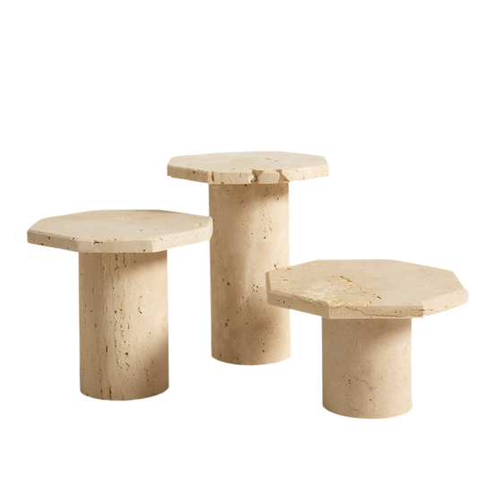 Travertine Sand Stone Side Tables Collection, Natural Stone End Tables