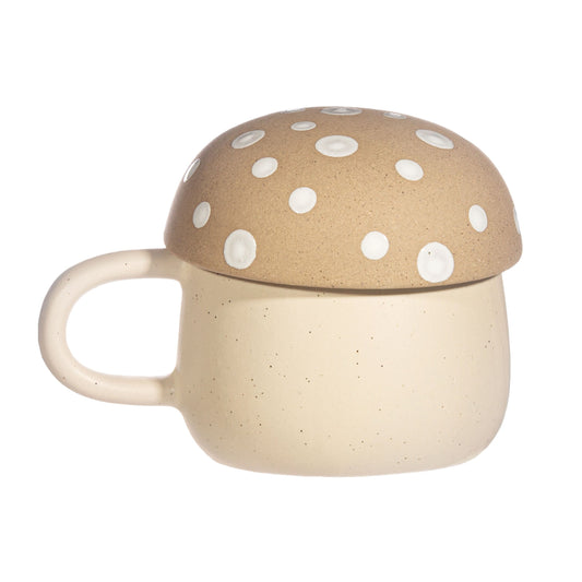 Cream Mushroom Mug with Lid