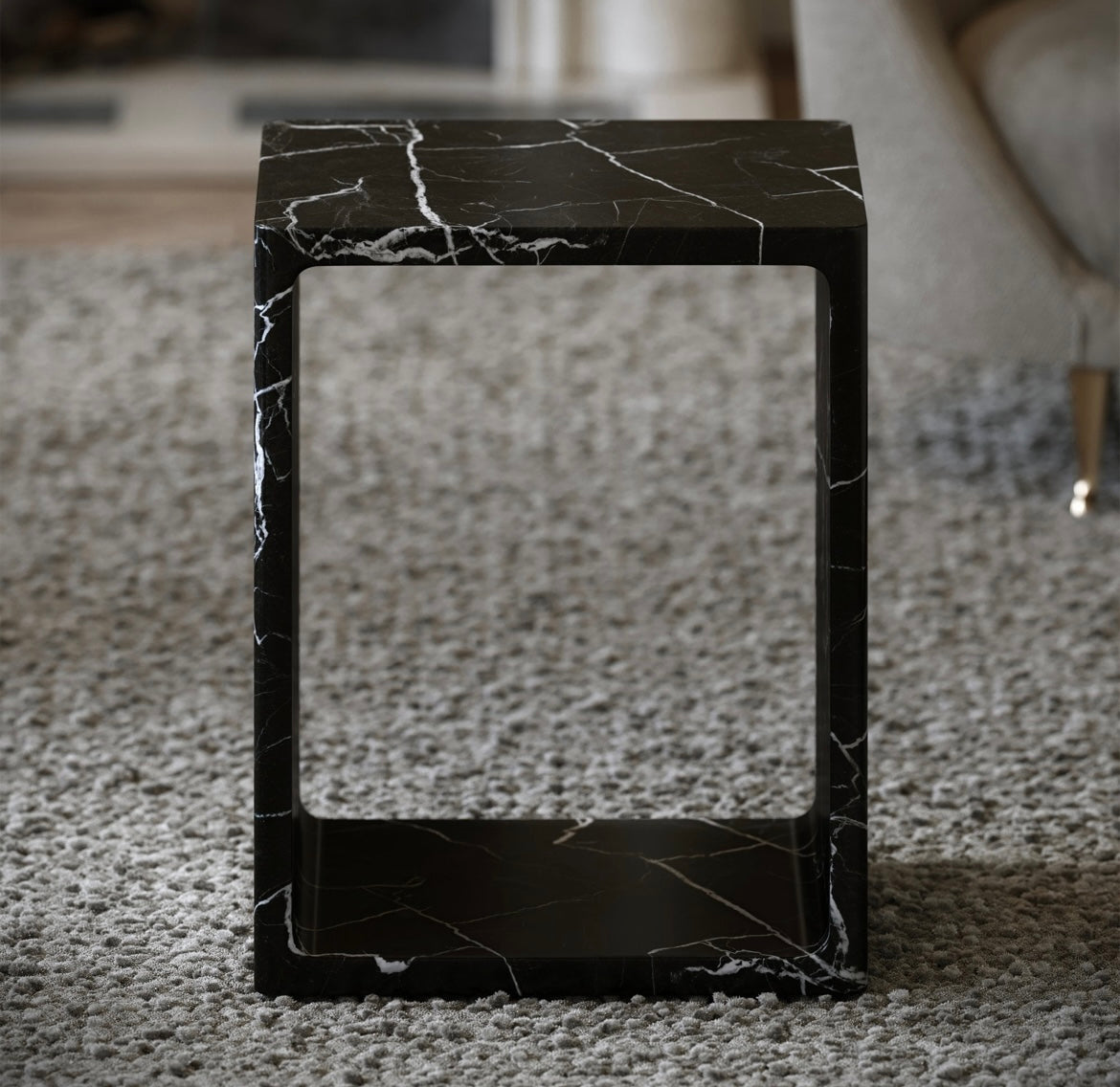 AZZURRA NERO MARQUINA MARBLE SIDE TABLE 400MM