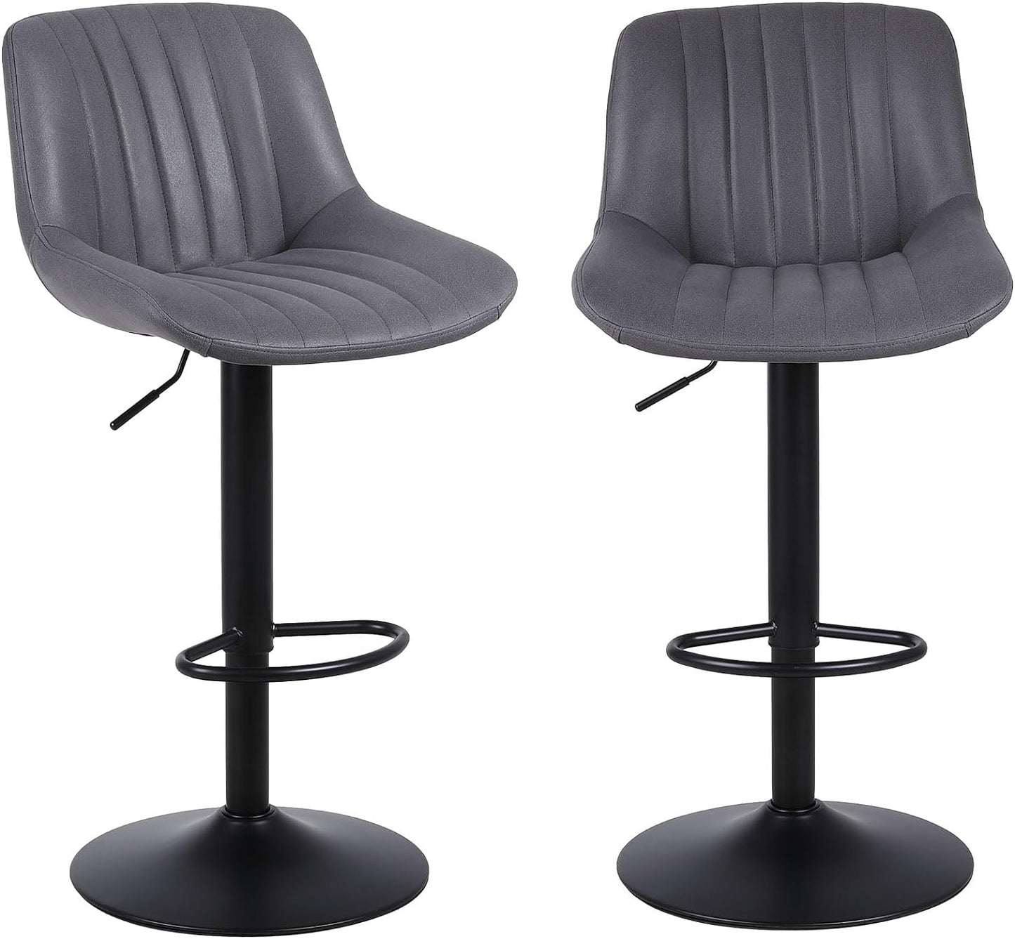 Grey Swivel Counter Height Barstools with Back, Adjustable PU Leather Bar Stool