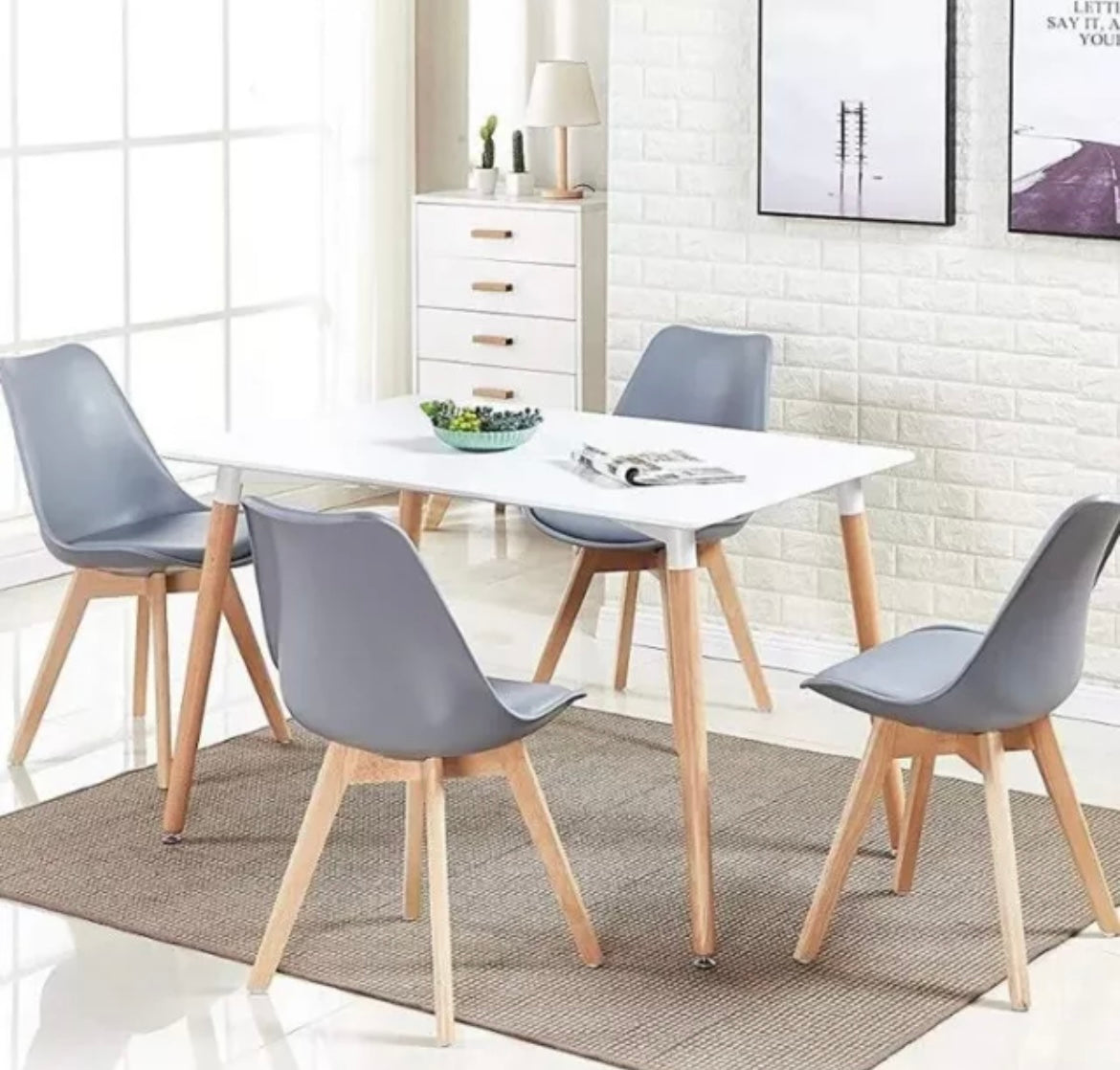 Modern Dining Table and Grey Dining Chairs Set of 4