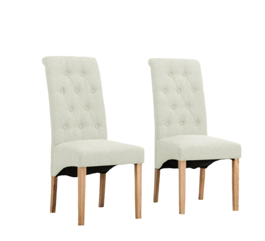 Set of 2 Cream Fabric Dining Chairs Roll Top