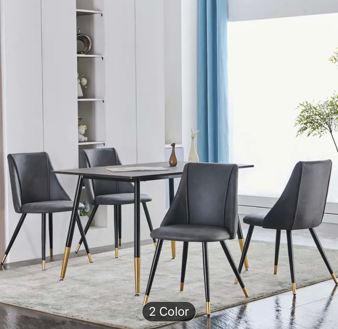 Scandinavian Dining Chair With Fabric Cover And Black Legs