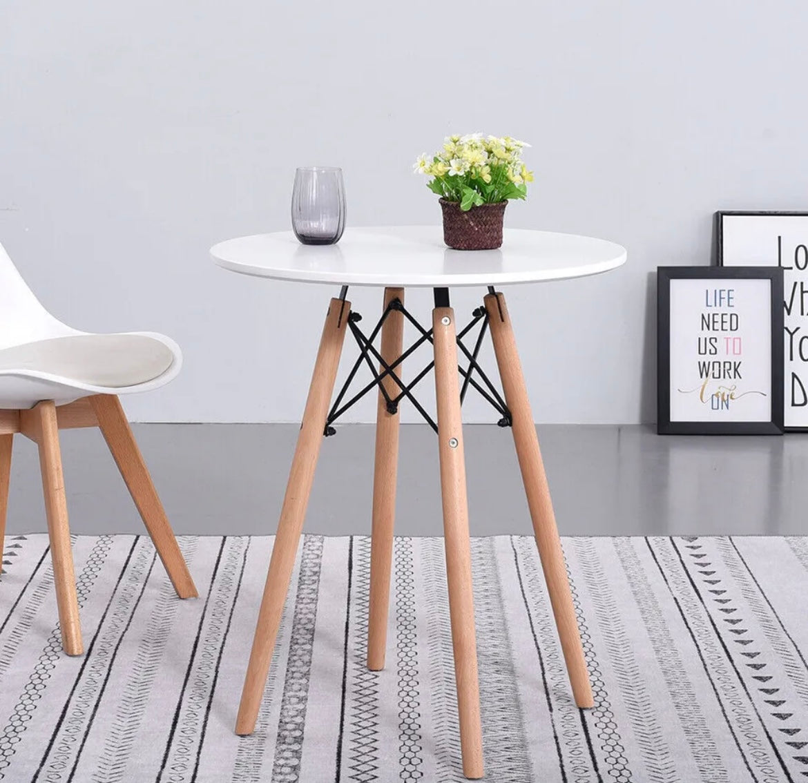 80CM Round Dining Table + Tulip Chairs Sets, Wooden Legs Dining Set Home Furniture