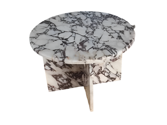 Soho Calacatta Viola Marble Round Top Coffee Table Handmade from Real Marble