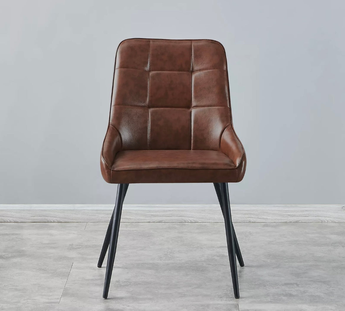 Set of 2 / 4 Brown Leather Padded Dining Chairs