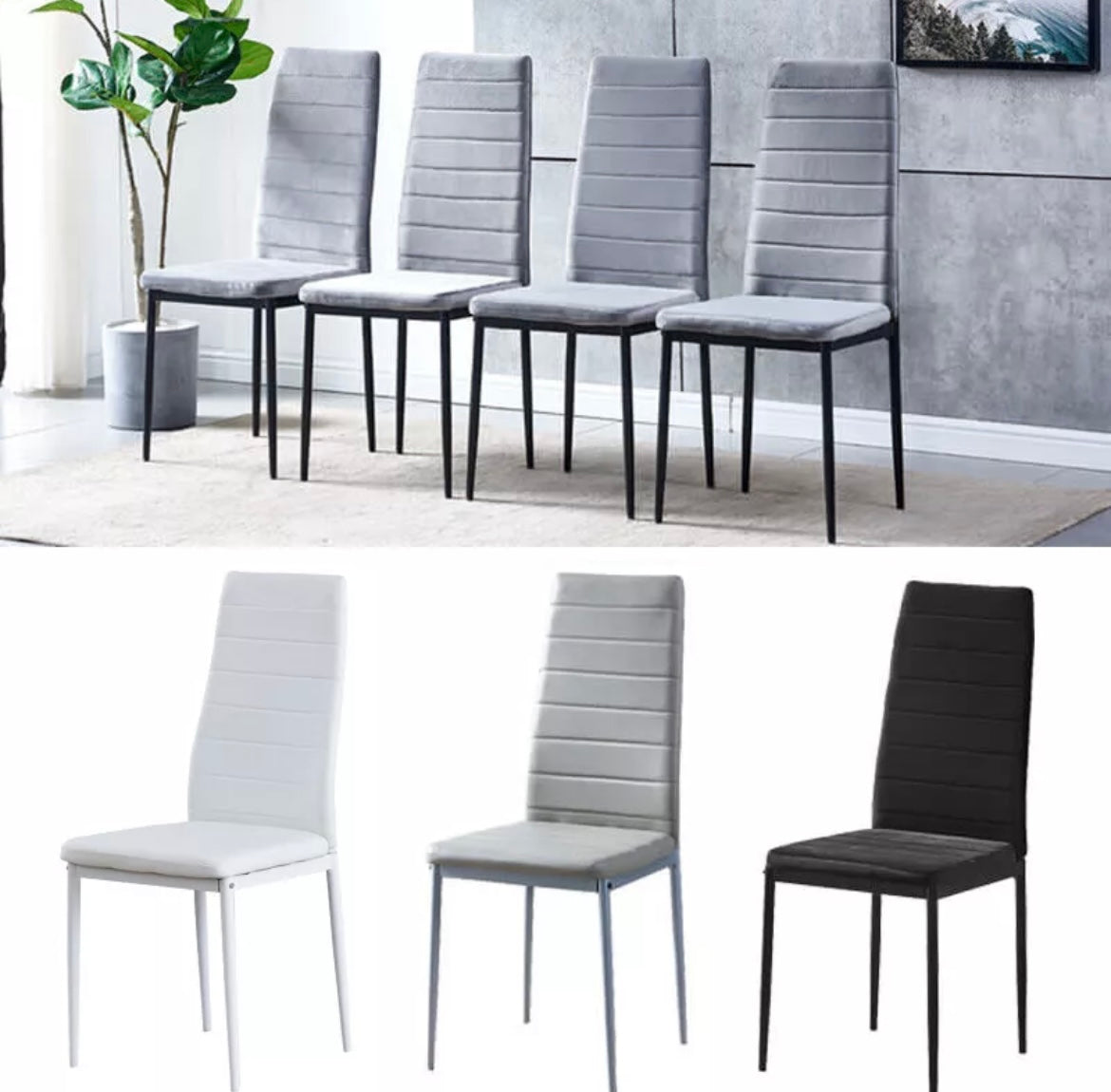 Sets of Dining Chairs Side Chairs High Back Velvet/Faux Leather Padded Seats