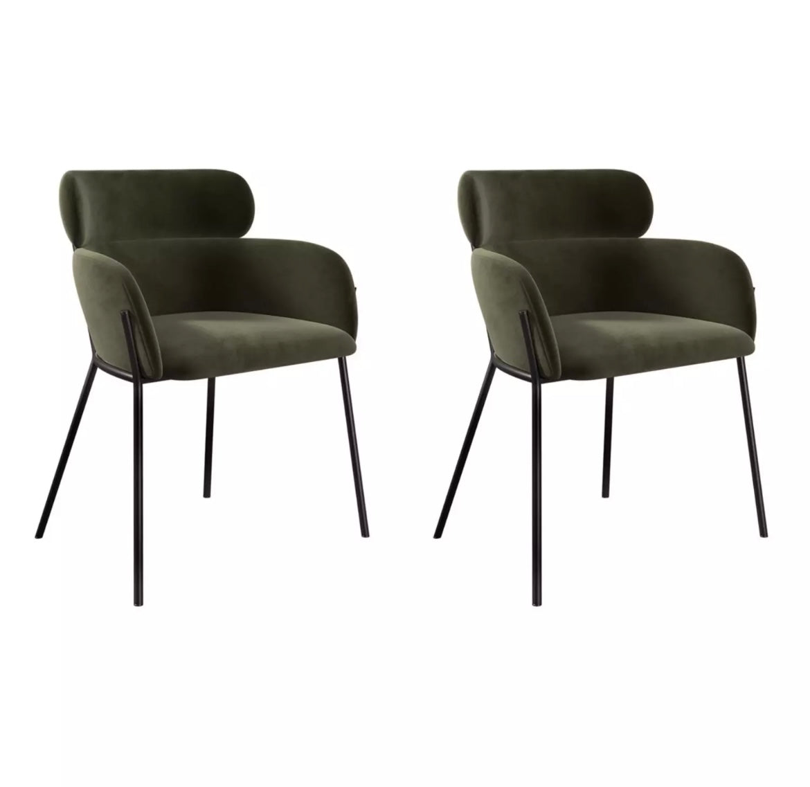 Soho Set of 2 Green Velvet Curved Dining chairs