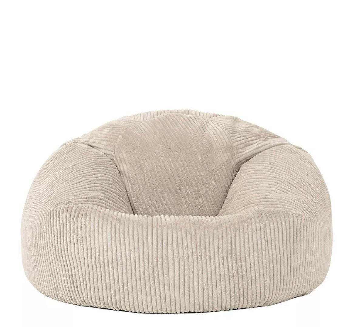 Adult Cord Bean Bag Chair Luxury Extra Large Classic Filled Beanbag Stone Beige