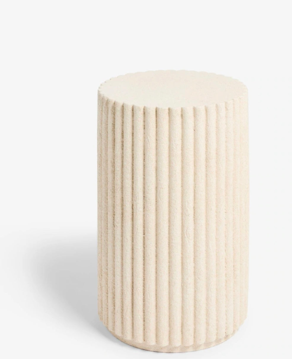 Modern Cream Stone Ribbed Side Table, Living Room End Table