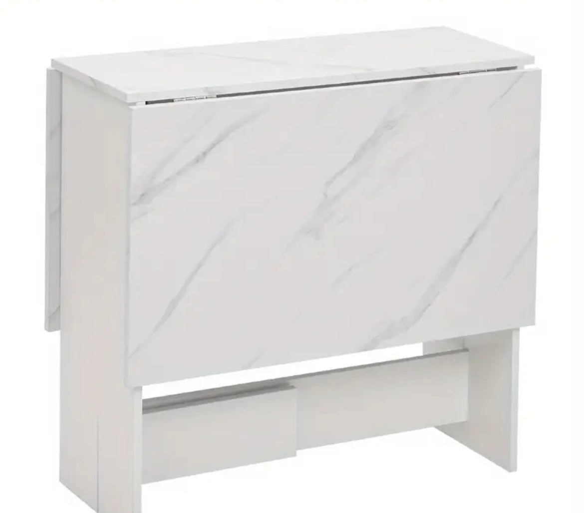 Folding Drop Dining Table for Small Spaces for Kitchen Dining Room, White Marble