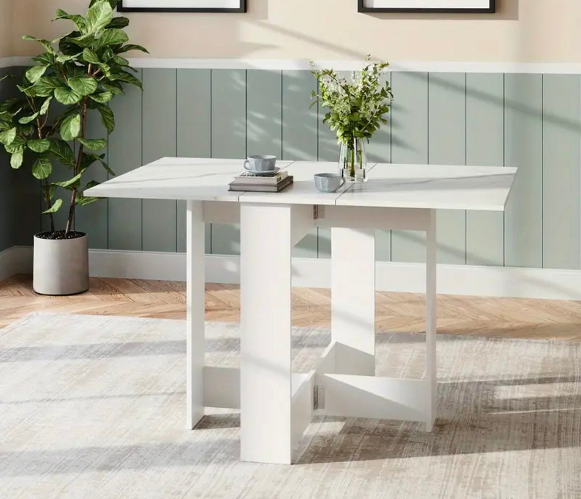 Folding Drop Dining Table for Small Spaces for Kitchen Dining Room, White Marble