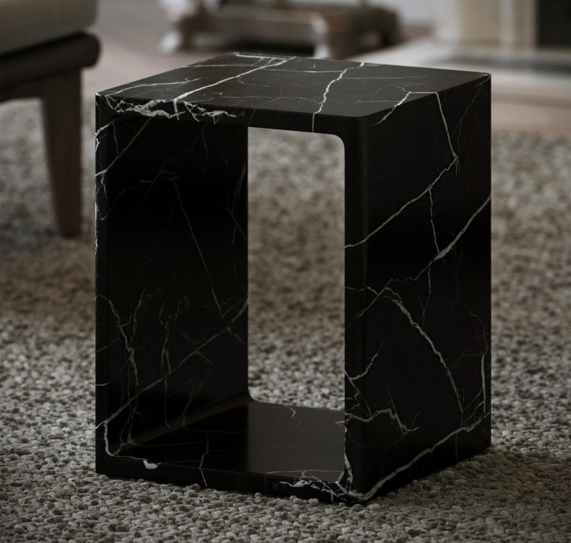 AZZURRA NERO MARQUINA MARBLE SIDE TABLE 400MM