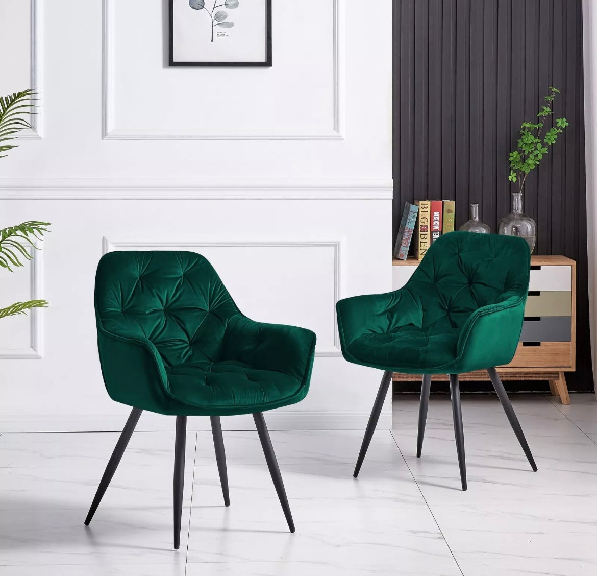 Sets of Velvet Upholstered Dining Chairs, Armchairs