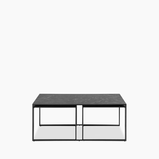 Set of 3 Black Marble Top Rectangle Nesting Tables