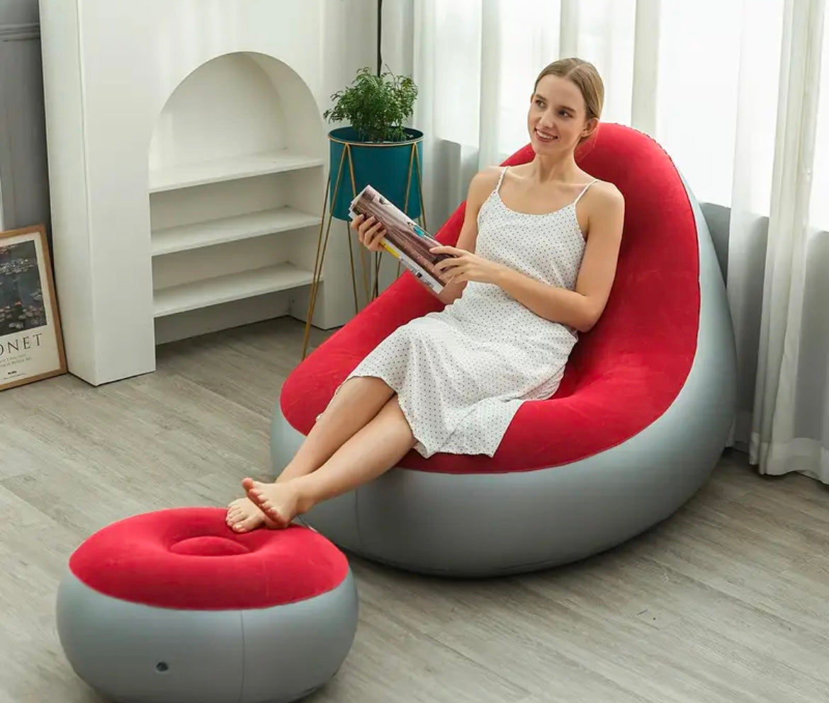 Set of 2  Inflatable Air Filled Sofa Chair and Footstool