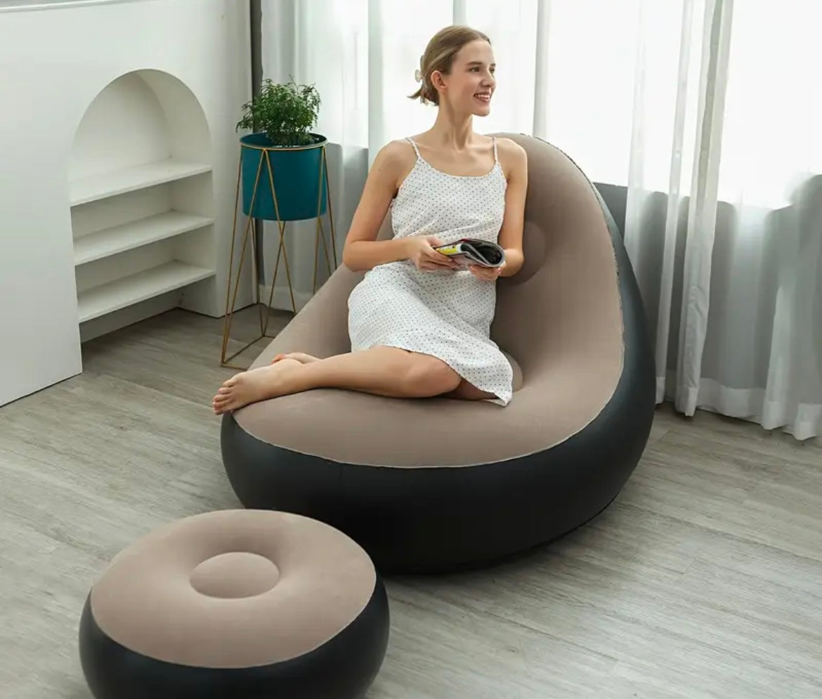 Set of 2  Inflatable Air Filled Sofa Chair and Footstool