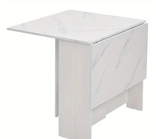 Folding Drop Dining Table for Small Spaces for Kitchen Dining Room, White Marble