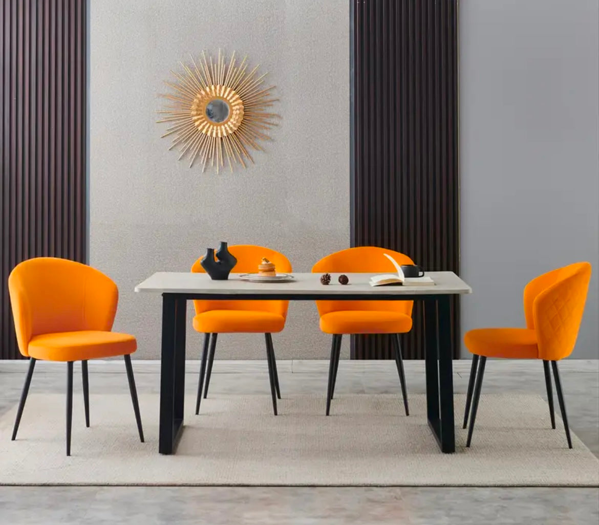 Cotswolds Set of 2 Modern Tangerine Orange Velvet Dining Chairs