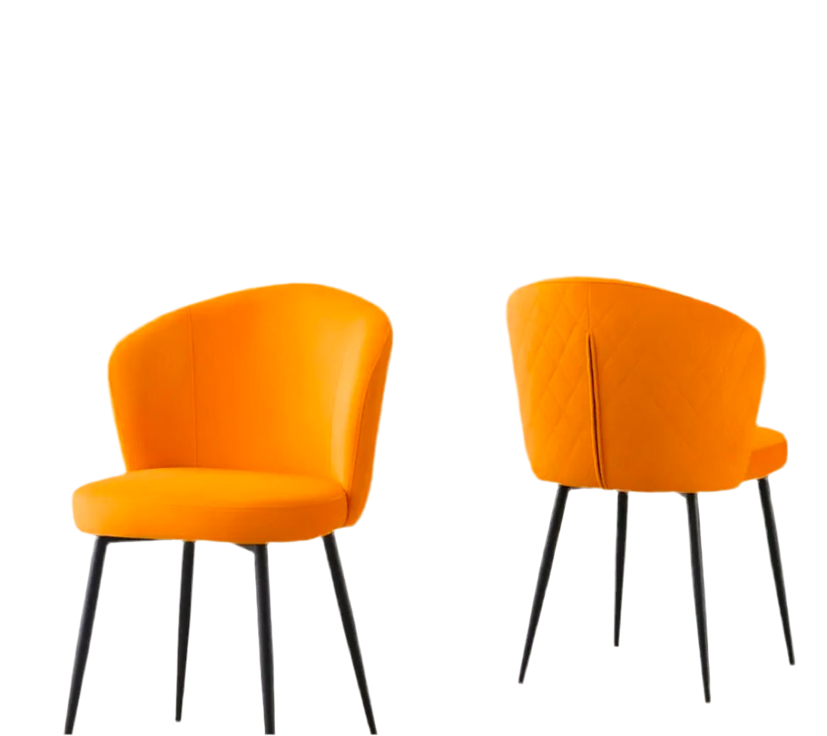 Cotswolds Set of 2 Modern Tangerine Orange Velvet Dining Chairs