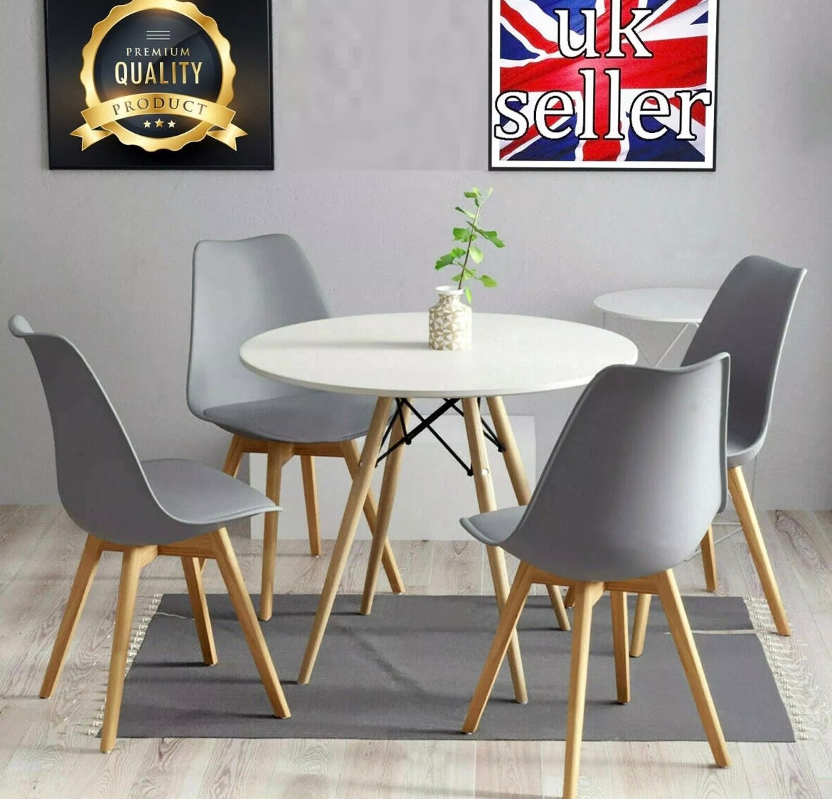 80CM Round Dining Table + Tulip Chairs Sets, Wooden Legs Dining Set Home Furniture