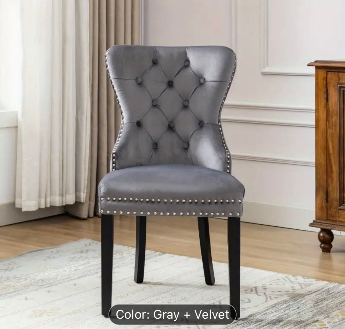 Knightsbridge Roll Top Velvet Dining Chair with Oak Legs and Nailhead Trim