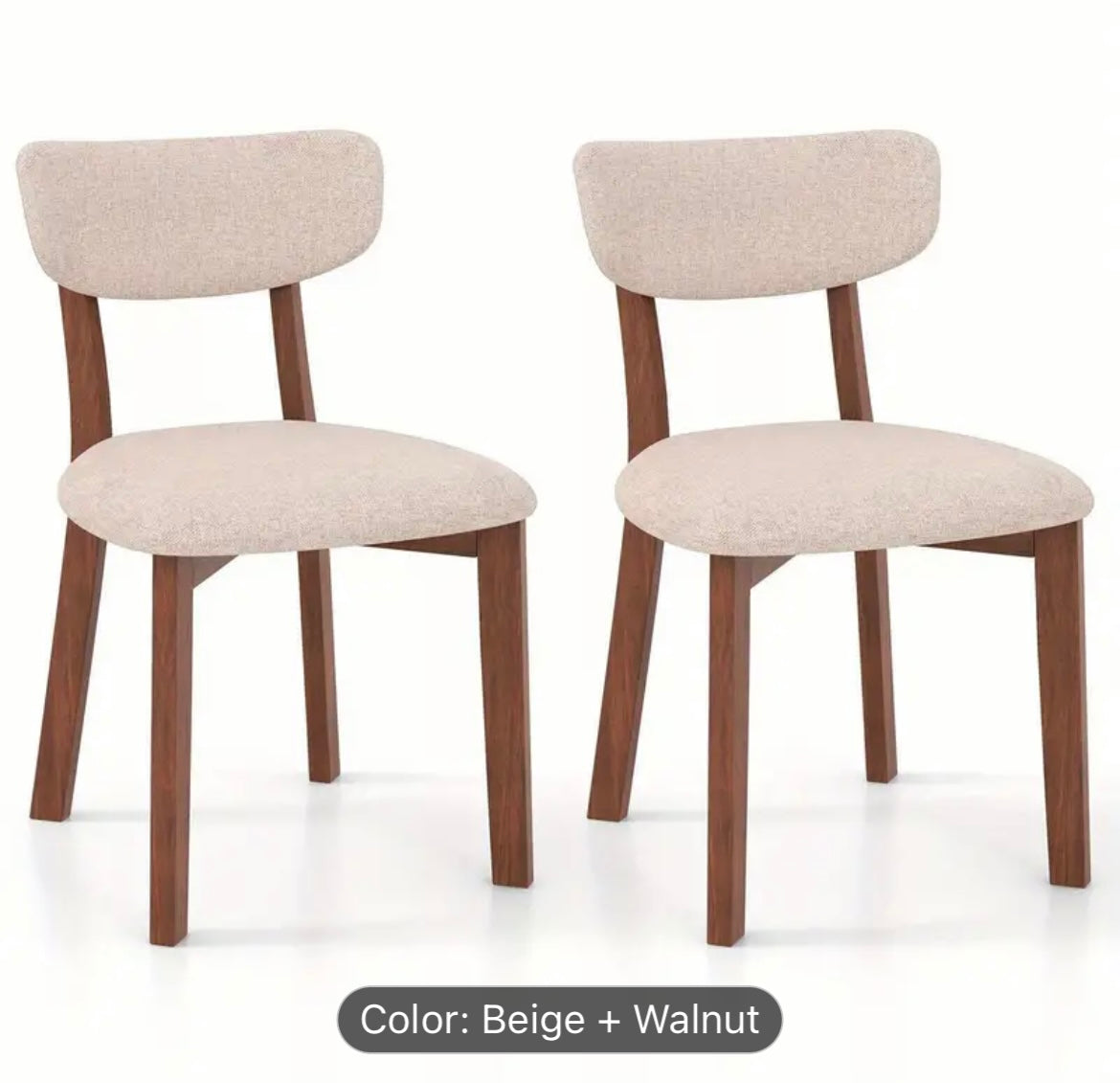 Walnut and Beige Mid-Back Armless Side Chair