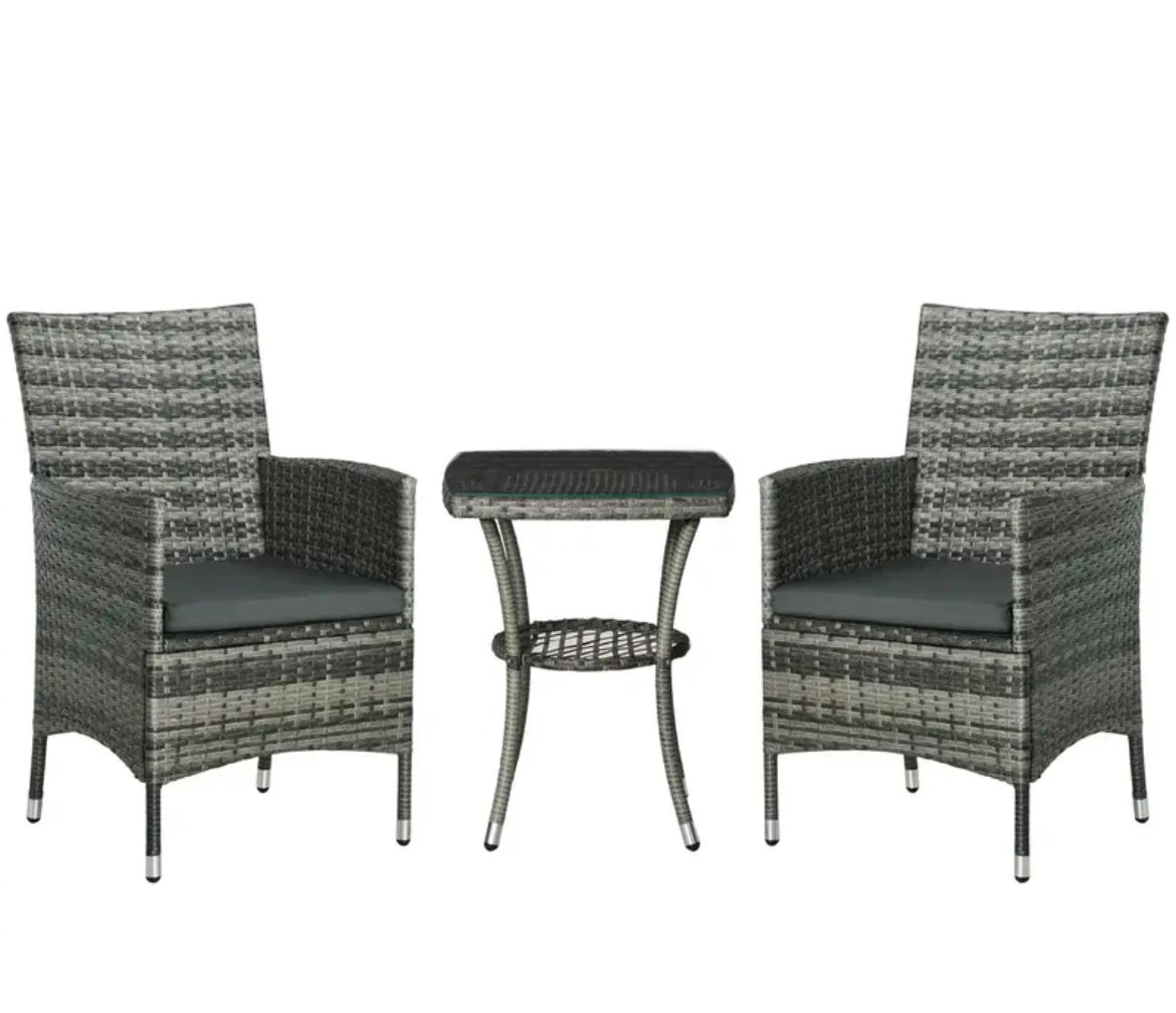 Basic Garden Outdoor Rattan Furniture Bistro Set 3 PCs Patio Weave Companion Chair Table Set Conservatory