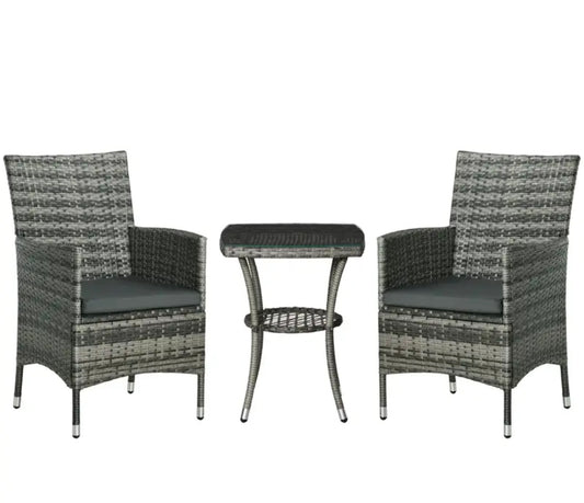 Basic Garden Outdoor Rattan Furniture Bistro Set 3 PCs Patio Weave Companion Chair Table Set Conservatory