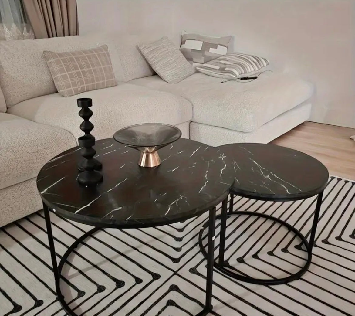 Cotswolds Marble Nesting Style Two-Piece Living Room Coffee Table Set