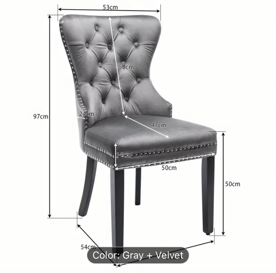 Knightsbridge Roll Top Velvet Dining Chair with Oak Legs and Nailhead Trim