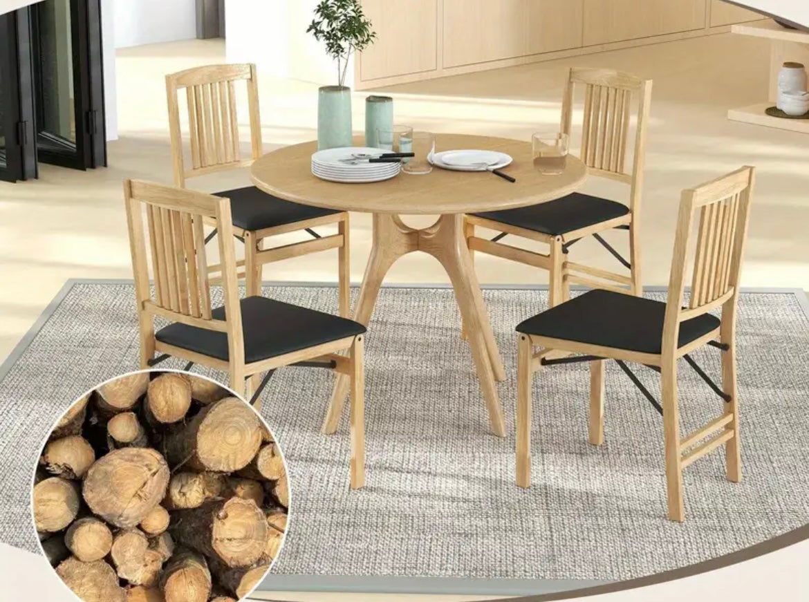 Folding Light Wood Dining Chair Set of 2 Foldable Black Upholstered Space Saving Kitchen Dining Chairs