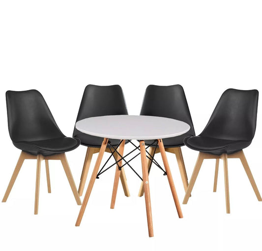 80CM Round Dining Table + Tulip Chairs Sets, Wooden Legs Dining Set Home Furniture