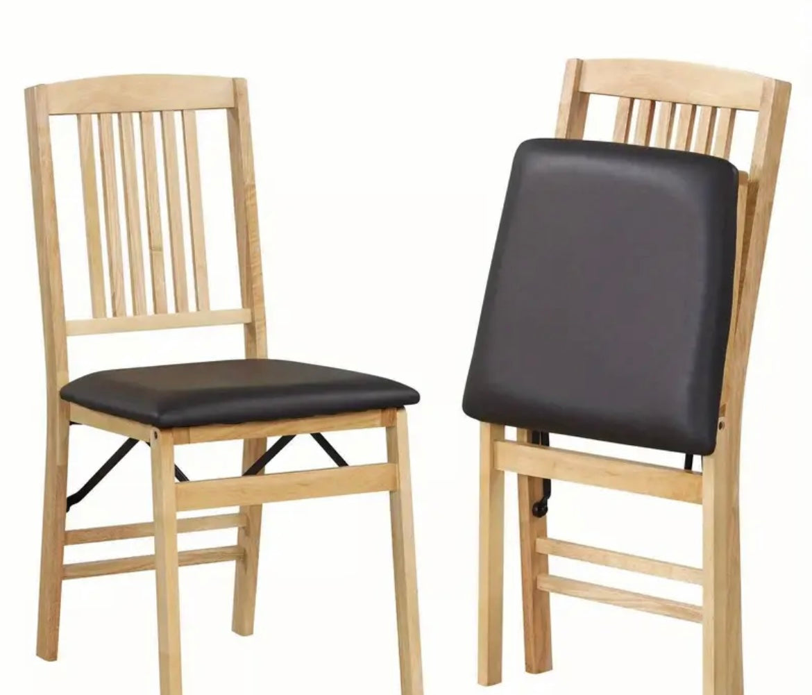 Folding Light Wood Dining Chair Set of 2 Foldable Black Upholstered Space Saving Kitchen Dining Chairs