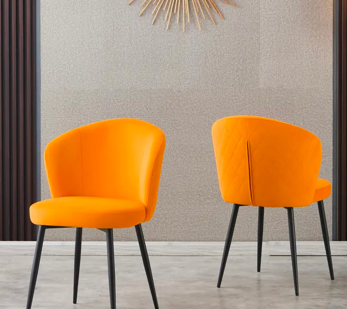 Cotswolds Set of 2 Modern Tangerine Orange Velvet Dining Chairs