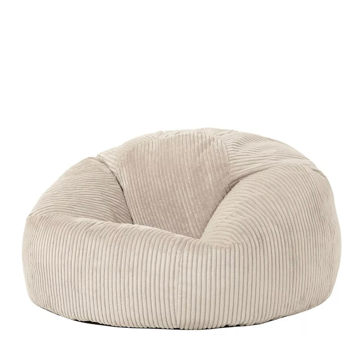 Adult Cord Bean Bag Chair Luxury Extra Large Classic Filled Beanbag Stone Beige