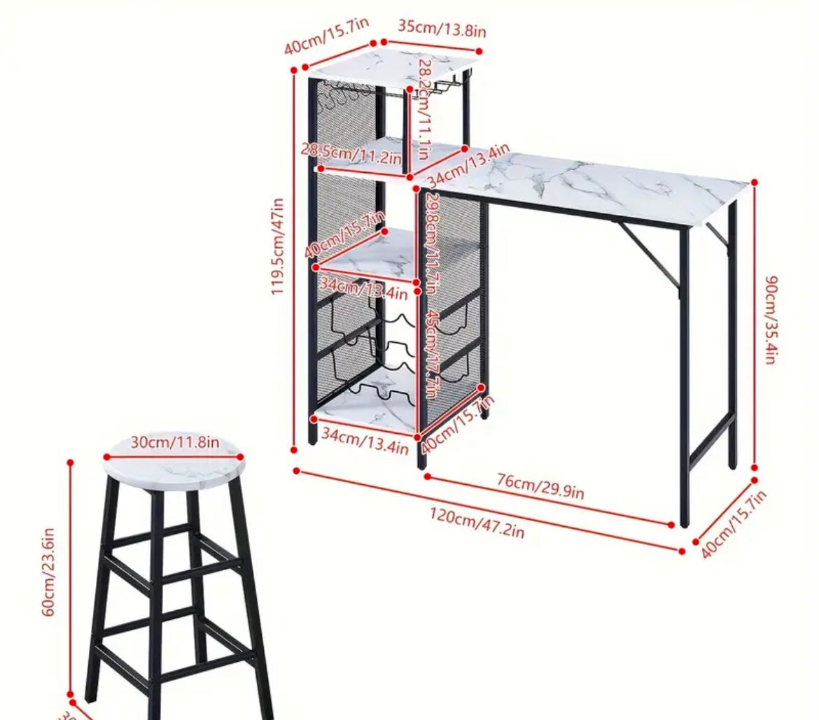 Kitchen Bar Dining Table And Stools Set Of 2, Breakfast Counter Height Space-saving Wood Tabletop Metal Frame Home Apartment