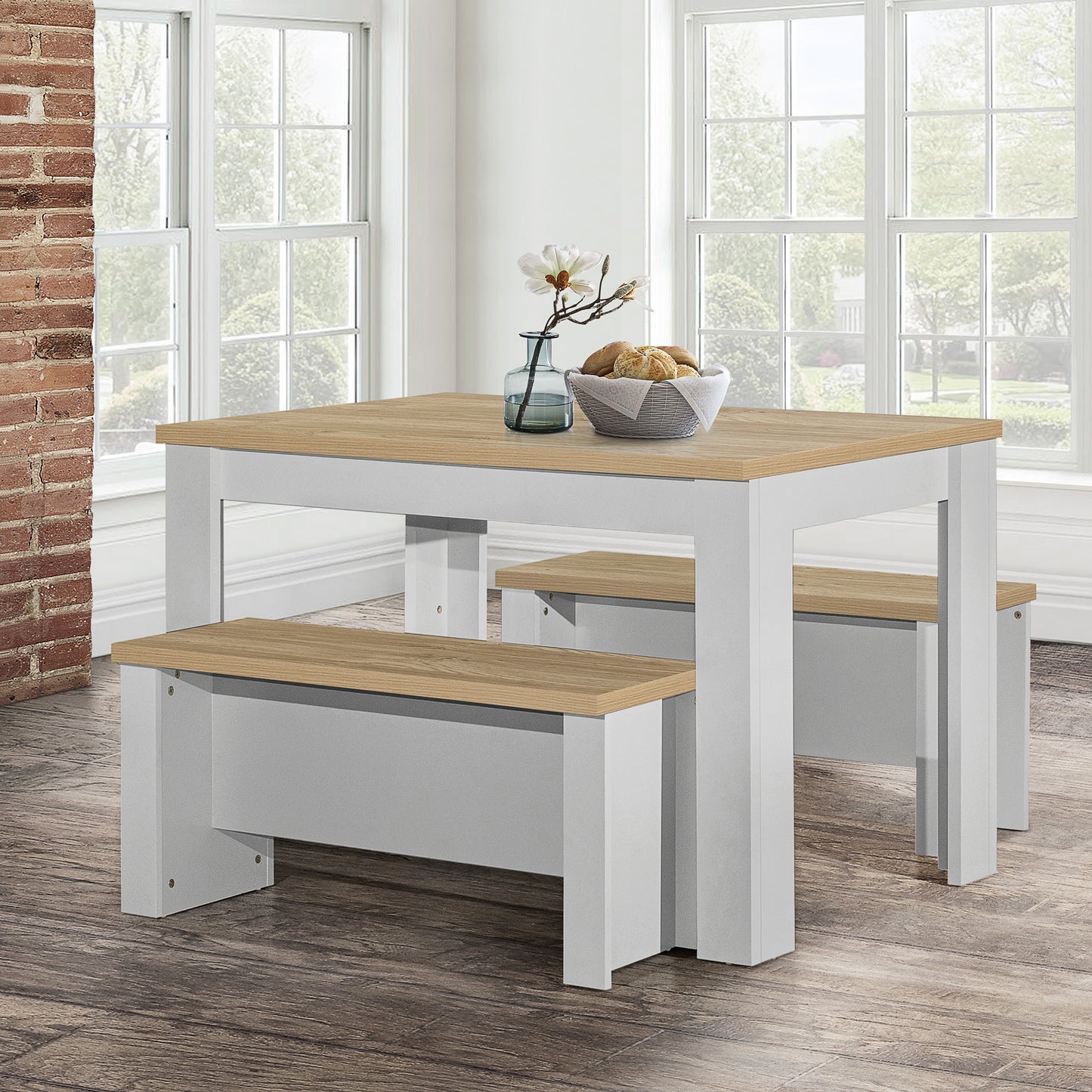 Classic Farmhouse Dining Table & Bench Set