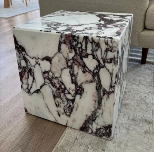 Calacatta Viola Marble Cube Side Table