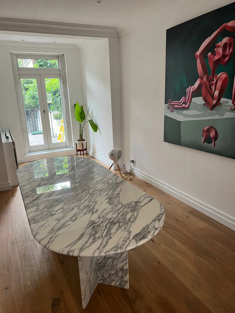 White And Grey Marble Dining Table