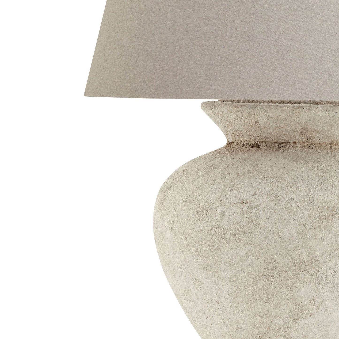 Minimal Stone Round Table Lamp With Linen Shade