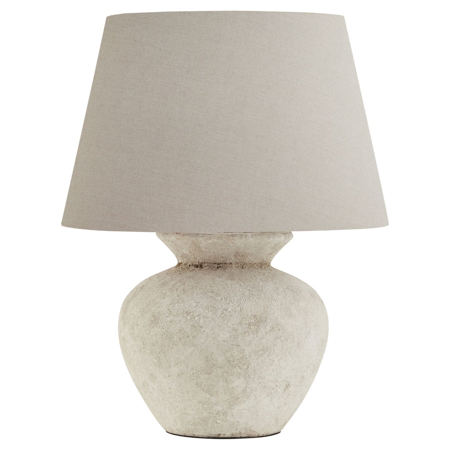 Minimal Stone Round Table Lamp With Linen Shade