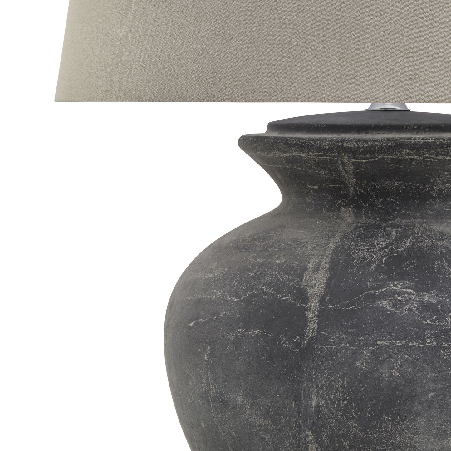 Alma Grey Round Table Lamp With Linen Shade