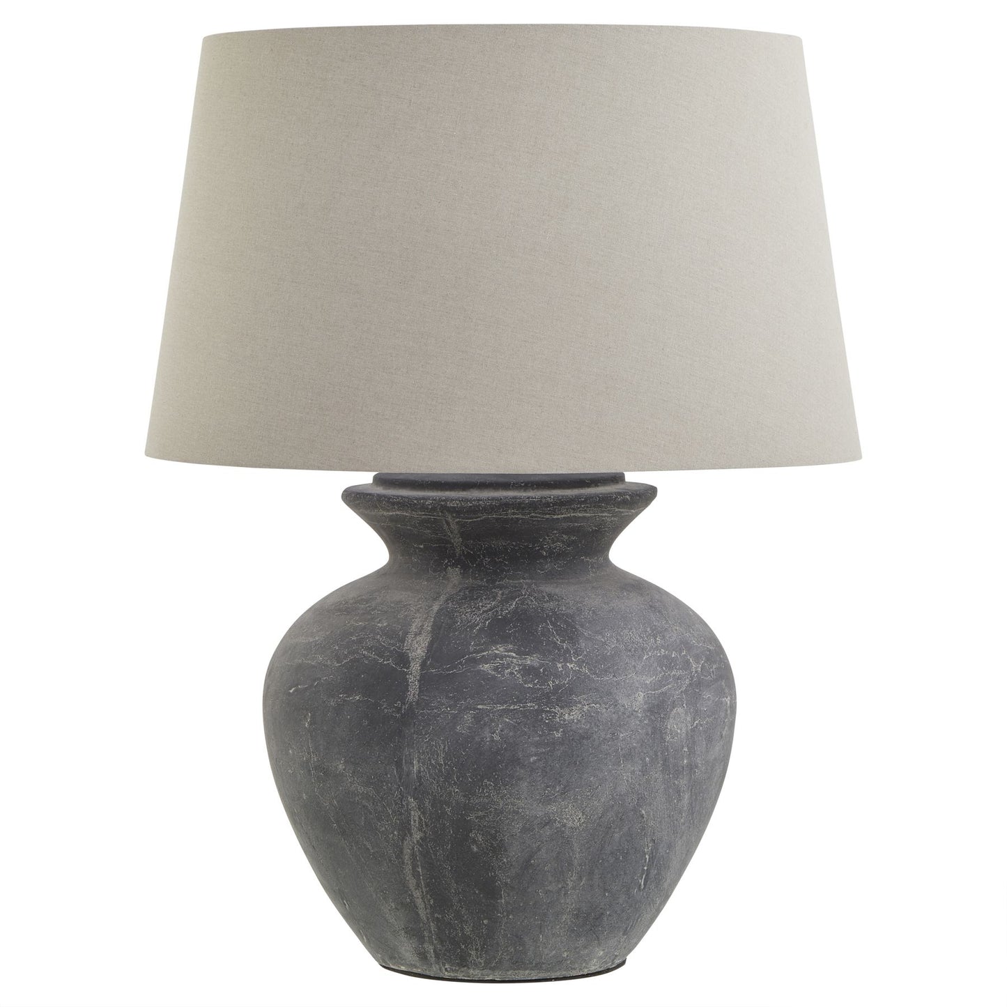 Alma Grey Round Table Lamp With Linen Shade