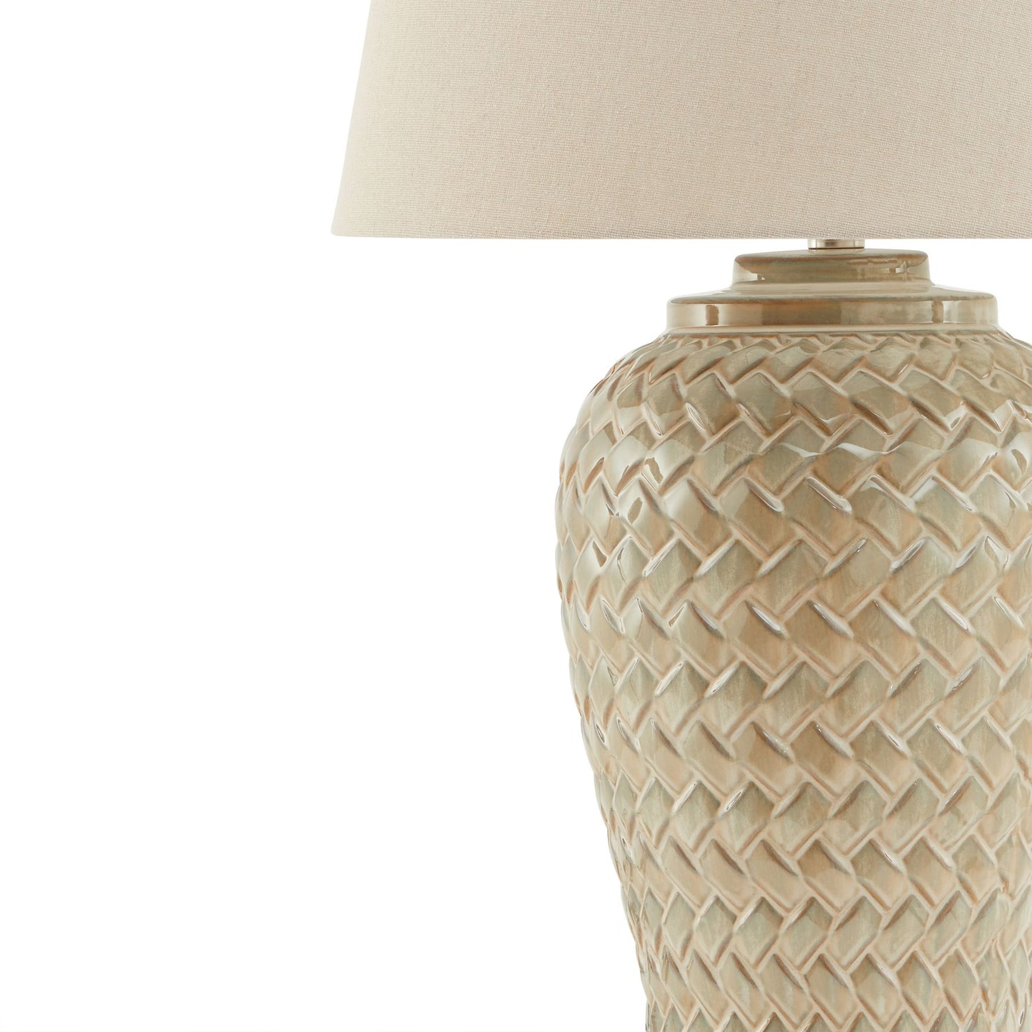 Woven Ceramic Table Lamp With Linen Shade