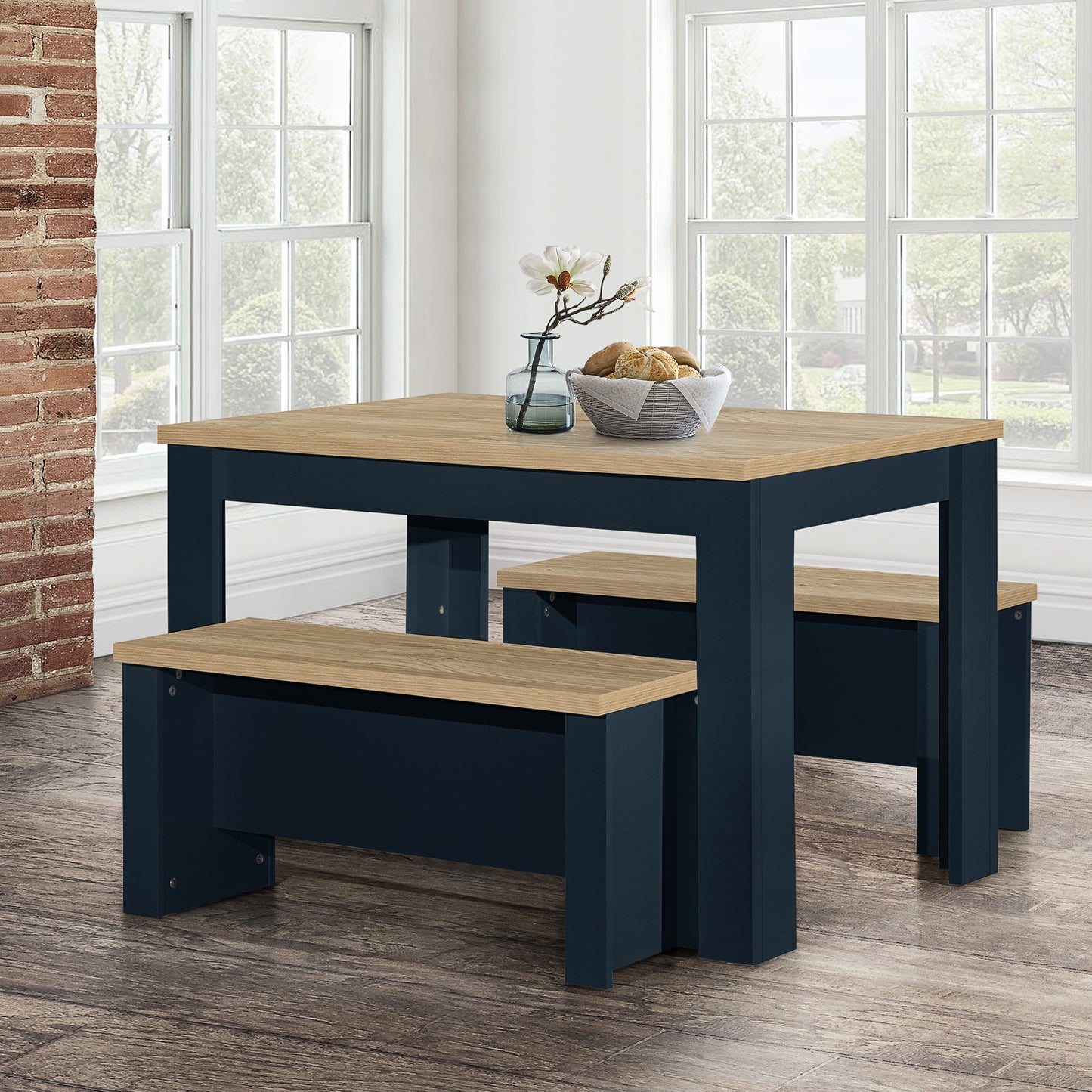 Classic Farmhouse Dining Table & Bench Set